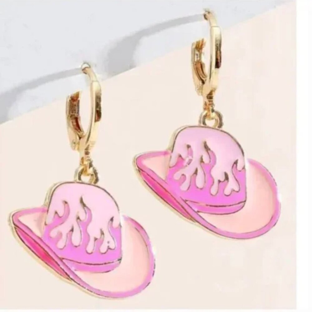 ⭐️❤️ FREE Cowboy Flame Fire Hat Boho Peasant Pop Art Deco Farm Country Earrings